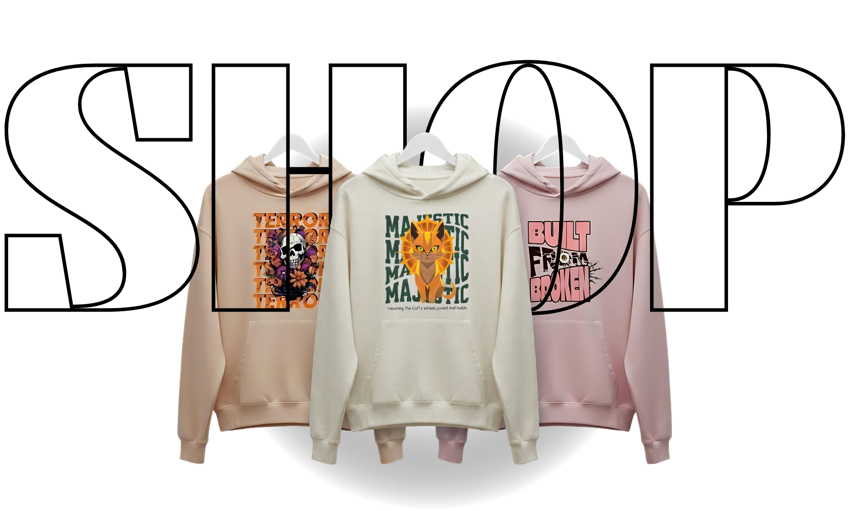 AmizDesign shop banner showing featured hoodies